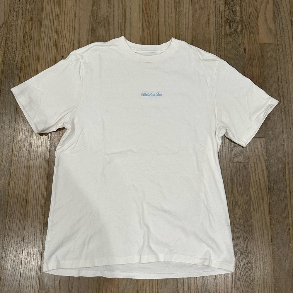Aime Leon Dore White T-Shirt w/ Classic Light Blue Cursive Logo - Size L